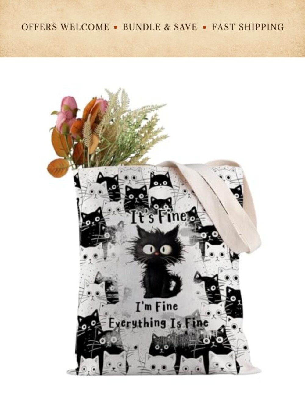 Canvas Tote Bag Reusable Grocery Shopping Bag Shoulder Strap